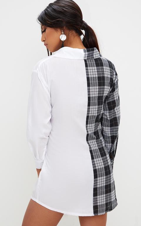 Black Checked Contrast Shirt Dress