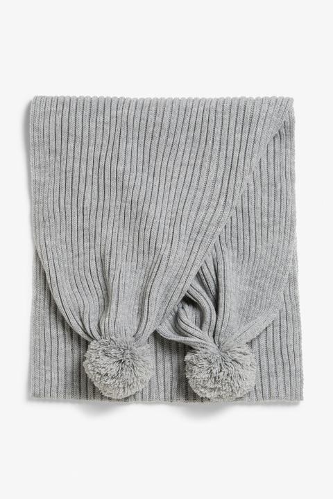 Pom Pom Scarf - Grey