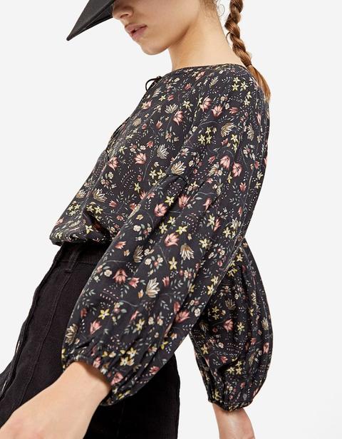 Camicia Stampa A Fiori Nero