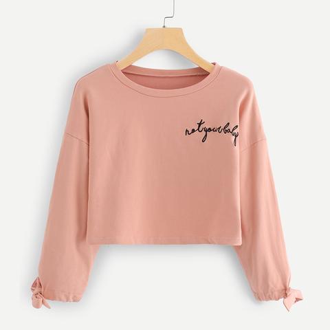 Casuale Lettera Annodato Pullover Rosa Felpe