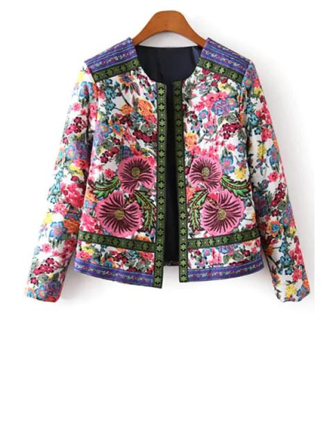 Chaqueta De Manga Larga Jacquard Bordado De Impresión De Flores