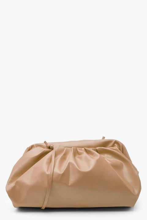 Womens Slouchy Oversized Pu Clutch & Strap Bag - Beige - One Size, Beige