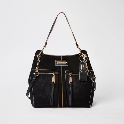 River Island pocket front slouch bag in black