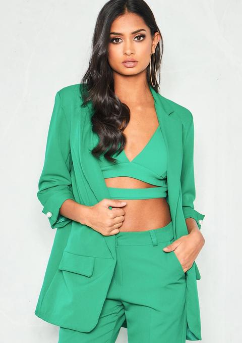 Ines Green Pearl Cuff Blazer