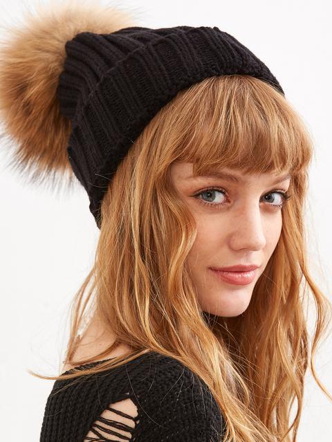 Gorro De Punto Con Pompón Negro