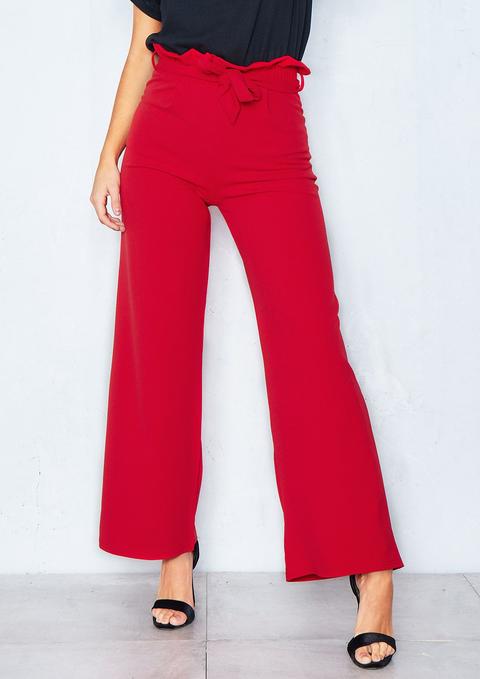 Lola Red Tie Waist Paperbag Trousers