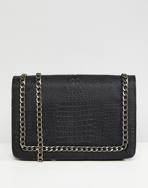 Asos - Borsa Oversize A Tracolla In Finto Coccodrillo Con Manici A Catena - Nero