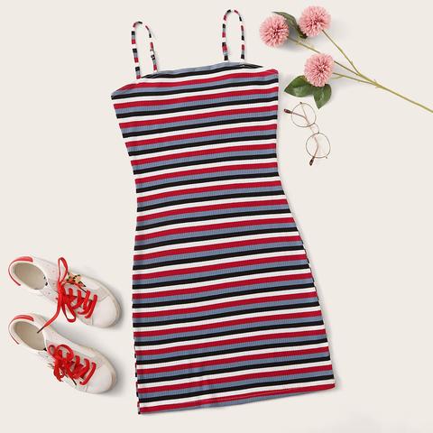 Ribbed Striped Mini Cami Dress