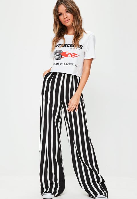 Pantalón De Pierna Ancha Con Rayas En Negro