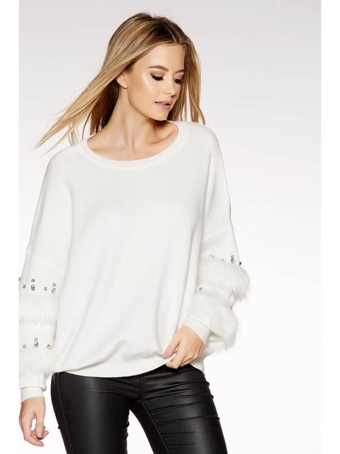 Cream Knit Diamante Detail Jumper