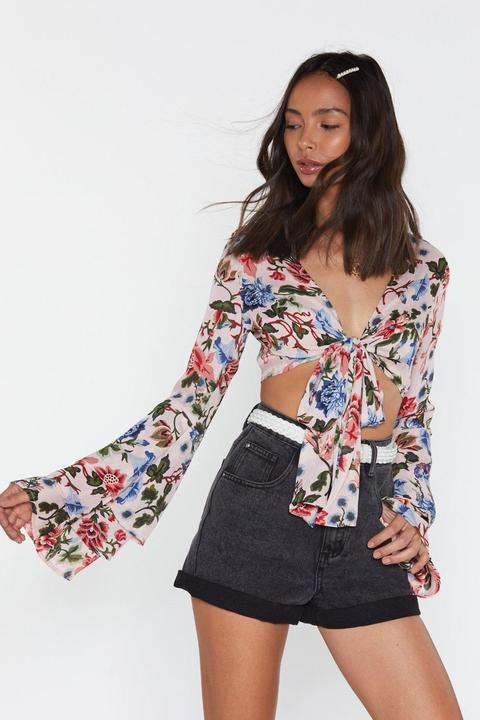 Crop Top À Fleurs À Manches Oversize Fleur Sauvage