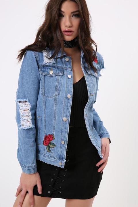 Mid Wash Floral Denim Jacket from I Saw It First on 21 Buttons