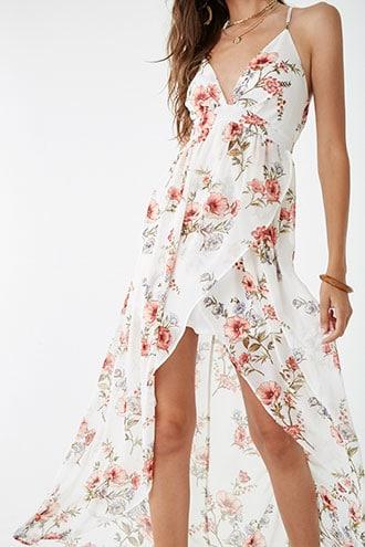 Forever 21 Floral Tulip-hem Maxi Dress , Cream/multi