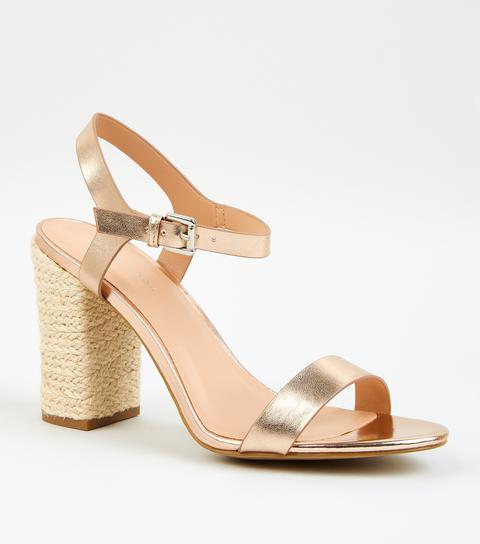 Rose Gold Leather-look Block Heel Sandals New Look