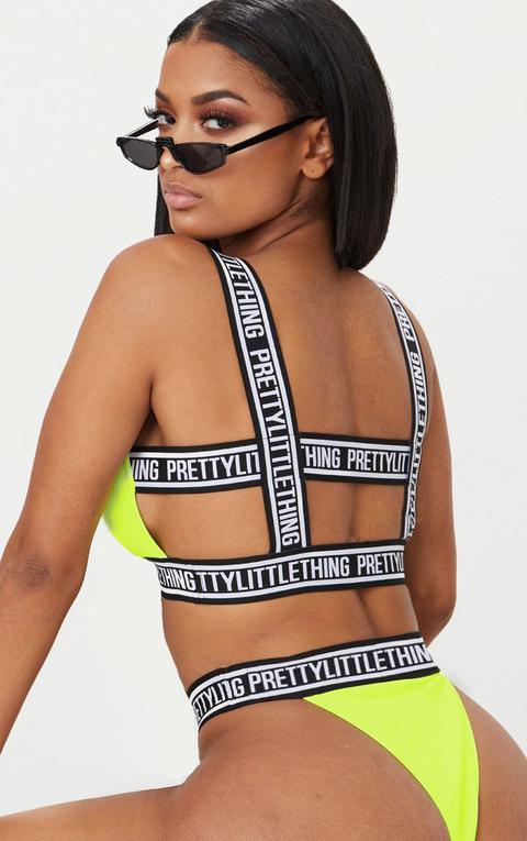 Prettylittlething Lime Caged Back Bikini Top