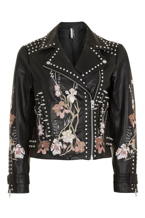 Embroidered Leather Jacket