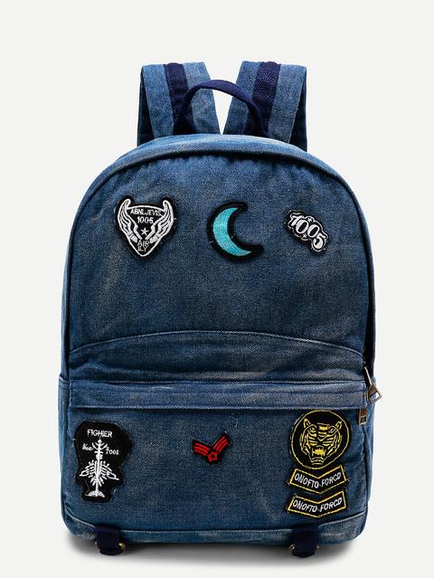 Moon Patch Denim Backpack