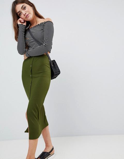Falda Midi De Canalé Con Botones De Presión De Asos Design