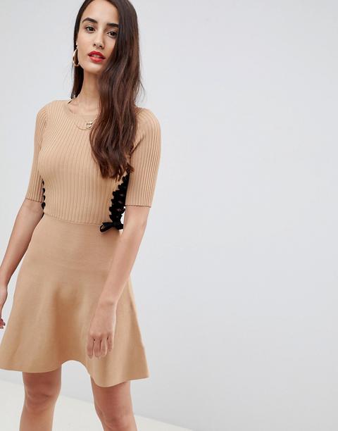 Asos Design Skater Dress In Structured Knit-stone