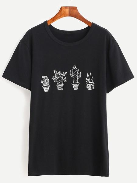 T-shirt Stampa Cactus - Nero