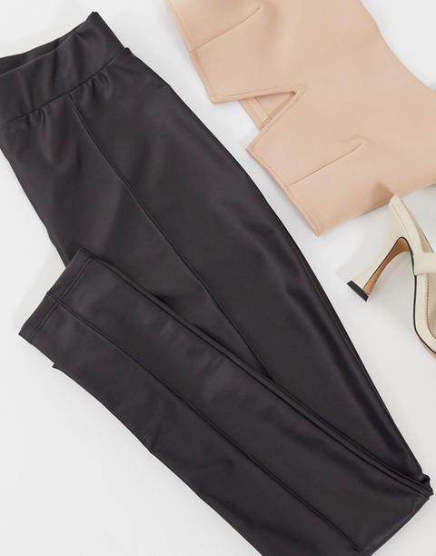 Asos Design Hourglass Leather Look Legging With Pintuck In Black