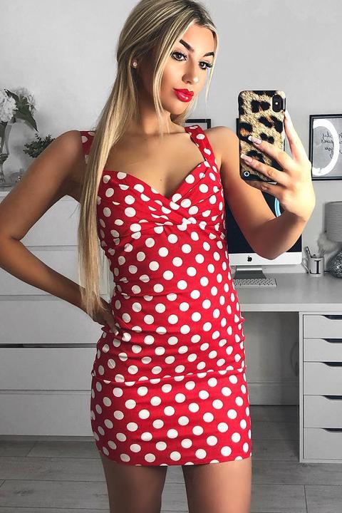 red polka dot bodycon dress