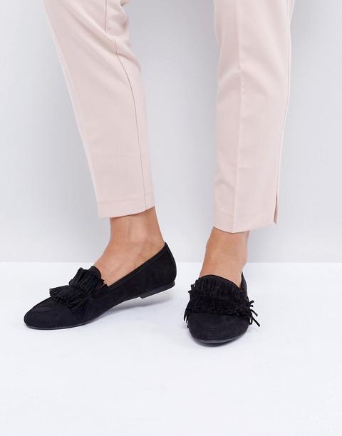 Mocasines Negros Con Flecos De Glamorous