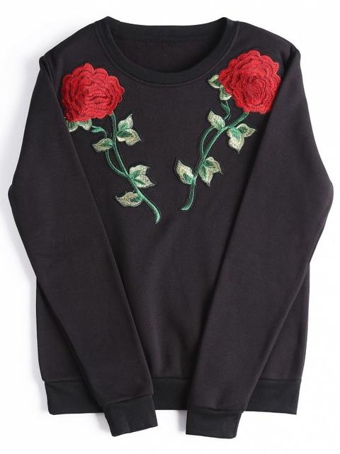 Casual Rose Embroidered Patches Sweatshirt