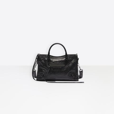 Sac Metallic Edge City Petit Modèle En Cuir De Chèvre Grainé Brillant Noir