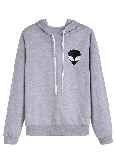 Grey Alien Embroidered Hooded Sweatshirt