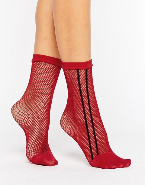 Calcetines De Rejilla Rojos Con Raya Lateral Negra De Asos