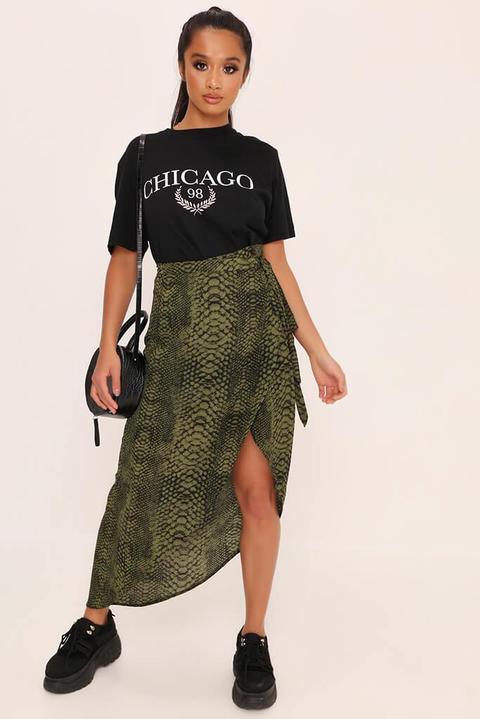 Green Snake Print Wrap Skirt from I Saw 