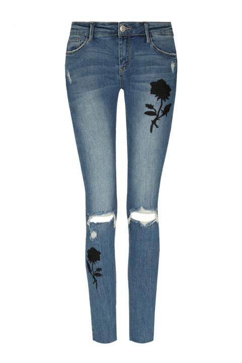 Jeans Skinny Con Ricami Rose