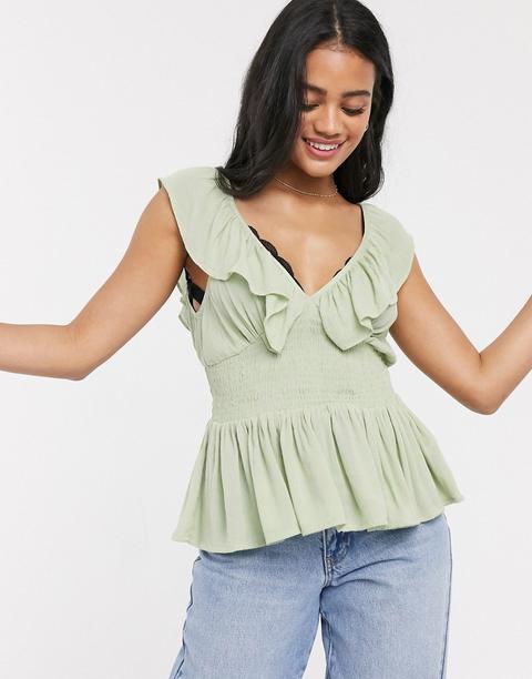 Top Veraniego Con Volante Y Cintura Fruncida De Asos Design-sin Color