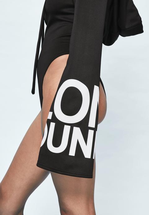 Londunn + Missguided Black Wide Sleeve White Logo Bodysuit