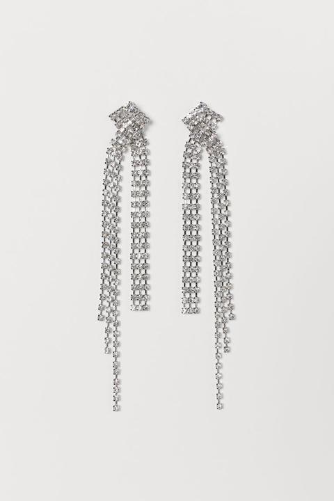 Pendientes Largos Con Strass - Blanco