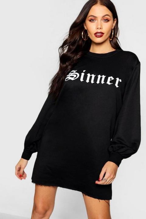 Robe Sweat Oversize À Manches Ballon Sinner - Noir - 36, Noir