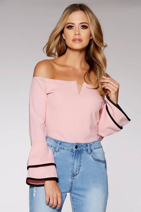 Pink And Black Double Frill Sleeve Bodysuit