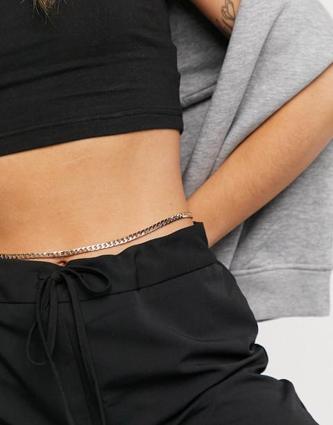 Asos Design Belly Chain In Curb Chain In Gold Tone