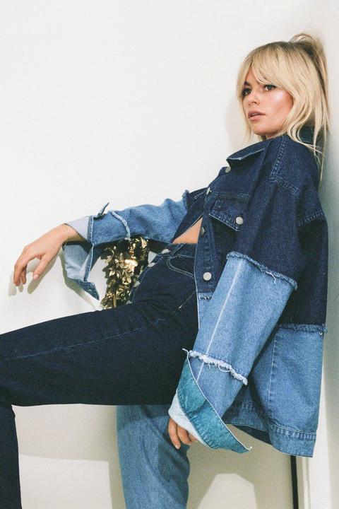 Womens Two Tone Distressed Denim Jacket