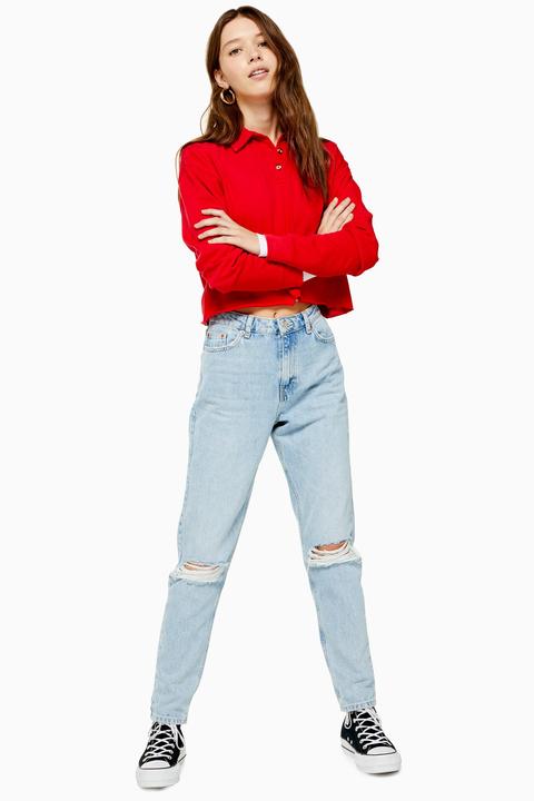 Womens Bleach Ripped Mom Jeans - Bleach Stone, Bleach Stone