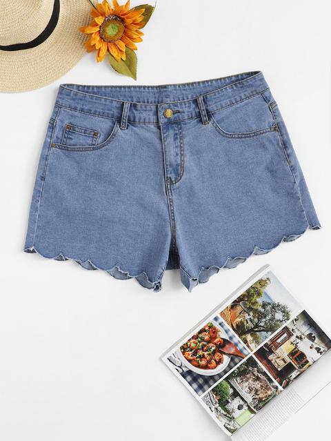 Plus Scallop Trim Denim Shorts