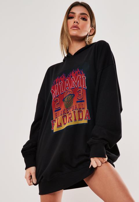 Robe Pull Noire À Capuche Et Graphique Miami