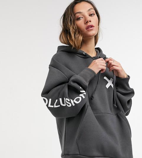 Collusion Unisex Logo Hoodie In Dark Grey