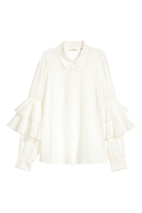 H & M - Camicetta Con Volant - Bianco