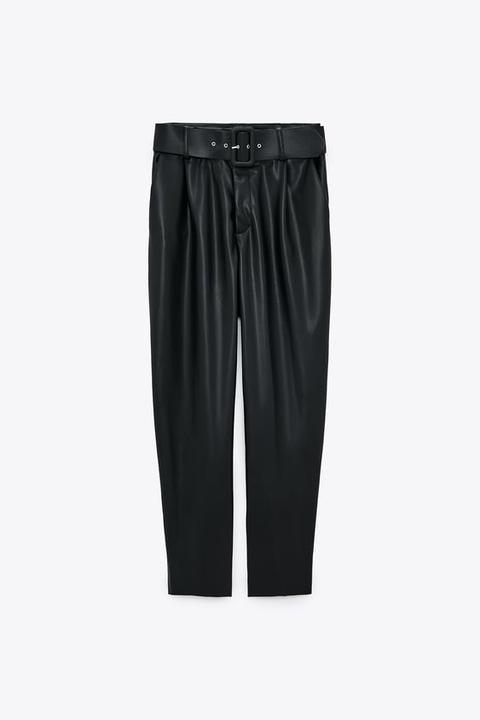 Pantalon En Cuir Synthétique Avec Ceinture