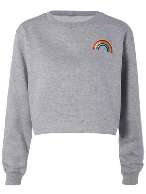 Rainbow Embroidered Cropped Sweatshirt