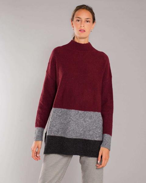 Jersey Cuello Alto Tricolor Burdeos