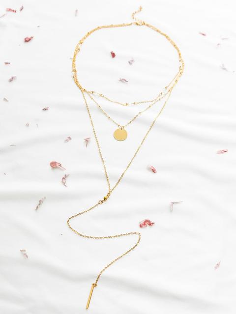 Gold Layered Bar Pendant Necklace