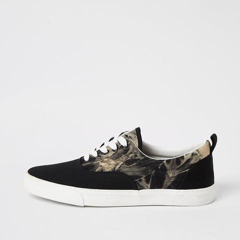 Black Tie Dye Lace-up Trainers